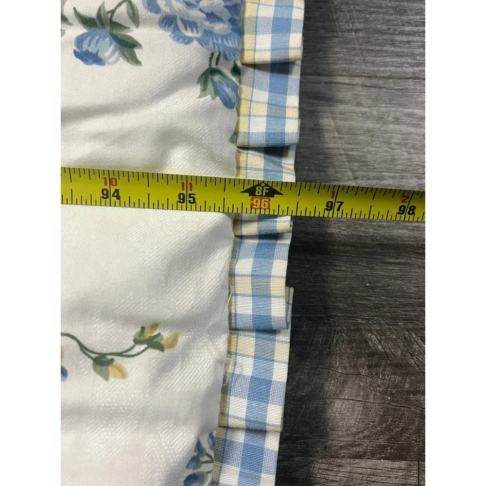 VTG Waverly Comforter Blanket Floral Reversible King Blue Yellow Gingham Ruffle